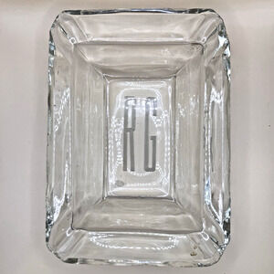 Antique Art Deco Signed RG 5x7x2" Rectanglular Thick Clear Glass Ashtray Read